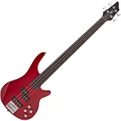 Gear4Music Chicago Fretless Bass Gitarre von Trans Red