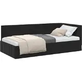 vidaXL Eckbettgestell mit Kopfteil Schwarz 90 cm x 200 cm Samt