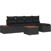 vidaXL Gartensofa-set 6 stk. Schwarz Poly-Rattan