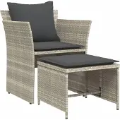 vidaXL Gartenstuhl mit Fußhocker Hellgrau Poly Rattan