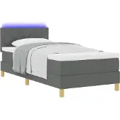 vidaXL LED Boxspringbett mit Kopfteil Dunkelgrau 90 x 200 cm Stoff