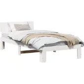 vidaXL Bettrahmen mit Kopfteil Weiß 90 x 190 cm Massives Kiefernholz
