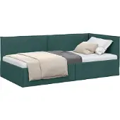 vidaXL Eckbettgestell mit Kopfteil Dunkelgrün 90 x 200 cm Stoff