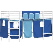 vidaXL Kinder Loft Bettgestell mit Vorhängen Weiß und Blau