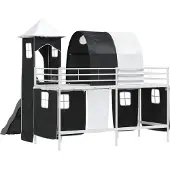 vidaXL Kinderloftbett Uni Weiß und Schwarz 90 x 190 cm Metall