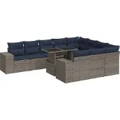 vidaXL 11-tlg. Garten-Sofagarnitur mit Kissen Grau Poly Rattan Akazie