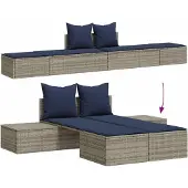 vidaXL Doppel-Sonnenliege mit Kissen Grau Poly Rattan