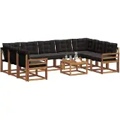 vidaXL Outdoor-Sofagarnitur mit Kissen 10 pcs Natürlich und Schwarz