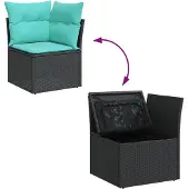 vidaXL 12-tlg. Garten-Sofagarnitur mit Kissen Schwarz Poly Rattan