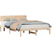 vidaXL Bettrahmen mit Kopfteil Natur 150 x 200 cm Massives Kiefernholz