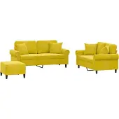 vidaXL 3-tlg. Sofagarnitur mit Kissen Gelb Samt
