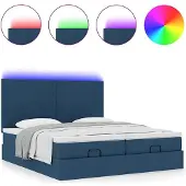 vidaXL Ottoman-Bett mit Matratzen & LEDs Blau 180x200 cm Stoff