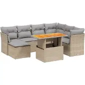 vidaXL 8-tlg. Garten-Sofagarnitur mit Kissen Beige Poly Rattan