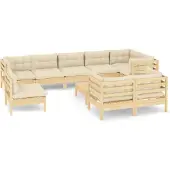 vidaXL 10-tlg. Garten-Lounge-Set mit Creme Kissen Massivholz Kiefer