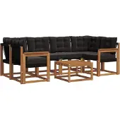 vidaXL Outdoor-Sofagarnitur 7 Stk. Natürlich und Schwarz