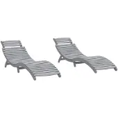 vidaXL Sonnenliegen 2 Stk. Grau 184x55x64 cm Massivholz Akazie