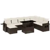 vidaXL 9-tlg. Garten-Sofagarnitur mit Kissen Braun Poly Rattan