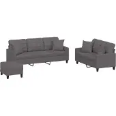 vidaXL 3-tlg. Sofagarnitur mit Kissen Grau Kunstleder