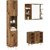 vidaXL 3-tlg. Badmöbel-Set Altholz-Optik Holzwerkstoff