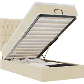 vidaXL Ottoman-Bett mit Matratzen & LEDs Creme 200x200 cm Stoff