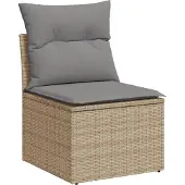 vidaXL 3-tlg. Garten-Sofagarnitur mit Kissen Beige Poly Rattan