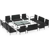 vidaXL 16-tlg. Garten-Lounge-Set mit Auflagen Poly Rattan Schwarz