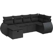 vidaXL 6-tlg. Garten-Sofagarnitur mit Kissen Schwarz Poly Rattan