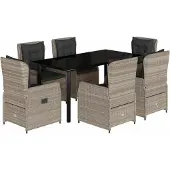 vidaXL 7-tlg. Garten-Essgruppe mit Kissen Hellgrau Poly Rattan