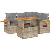 vidaXL 5-tlg. Garten-Sofagarnitur mit Kissen Beige Poly Rattan