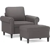 vidaXL Sessel mit Hocker Grau 60 cm Kunstleder