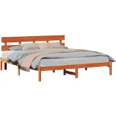 vidaXL Bettgestell mit Kopfteil Braun 200 x 200 cm Massivholz Kiefer