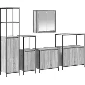 vidaXL Badezimmermöbel-Set 5 stk. Grau Sonoma und Schwarz