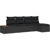 vidaXL Gartensofa-set mit Kissen 5 pcs Schwarz Poly-Rattan