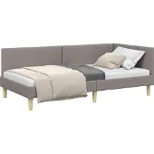 vidaXL Eckbettgestell Taupe 90 cm x 200 cm Stoff und Sperrholz