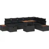 vidaXL Gartensofa-set 9 Stk. Schwarz Poly-Rattan