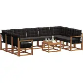 vidaXL Outdoor-Sofagarnitur 10 stk. Natürlich und Schwarz