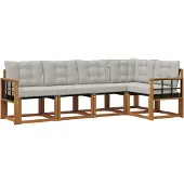 vidaXL Outdoor-Sofagarnitur mit Kissen 5 pcs Natürlich und Hellgrau