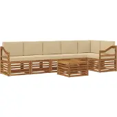 vidaXL Outdoor-Sofagarnitur 7 Stk. Natur und Beige Polyester