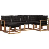 vidaXL Outdoor-Sofagarnitur mit Kissen 6 pcs Natürlich und Schwarz