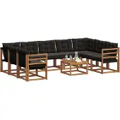 vidaXL Outdoor-Sofagarnitur 10 Stk. Natürlich und Schwarz