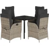 vidaXL 5-tlg. Garten-Essgruppe mit Kissen Grau Poly Rattan