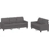 vidaXL 2-tlg. Sofagarnitur mit Kissen Grau Kunstleder