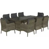 vidaXL 9-tlg. Garten-Essgruppe mit Kissen Grau Poly Rattan
