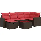 vidaXL 7-tlg. Garten-Sofagarnitur mit Kissen Braun Poly Rattan