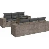 vidaXL 7-tlg. Garten-Sofagarnitur mit Kissen Grau Poly Rattan