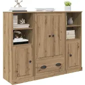 vidaXL Highboard 3 pcs Artisan-Eiche 132 x 35,5 x 103,5 cm
