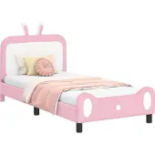 vidaXL Kinderbettgestell mit Kopfteil Rosa 90 x 190 cm PU