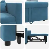vidaXL Ausziehbare Schlafcouch Einzel mit Rädern Blau Samt