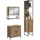 vidaXL Badezimmermöbel-Set 3 Stk. Braun Holzwerkstoff