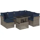 vidaXL 8-teiliges Gartensofa-Set mit Kissen, grau, Polyrattan